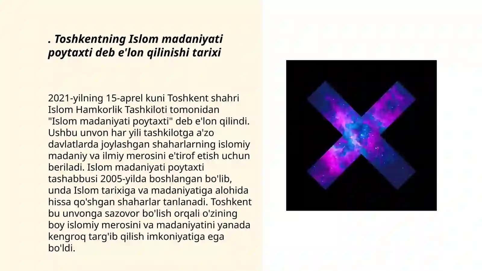Toshkent-Islom madaniyati poytaxti deb e'lon qilinishi tarixi 3