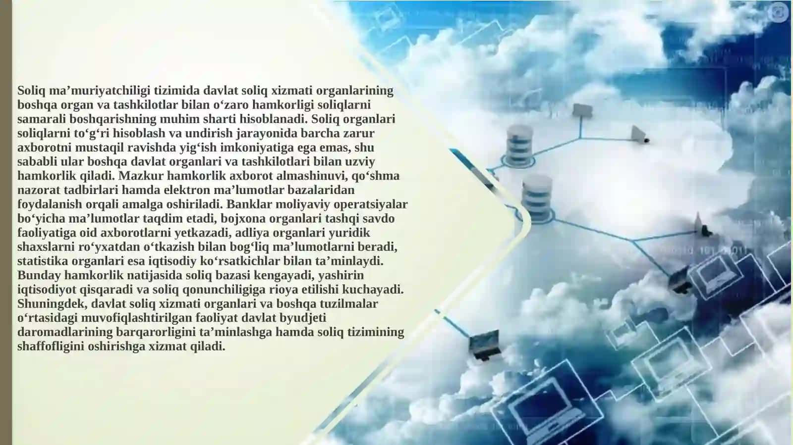Soliqmamuriyatchiligitizimidadavlatsoliqxizmatiorganlaribilanboshqaorganvatashkilotlarningo'zarohamkorligi 3