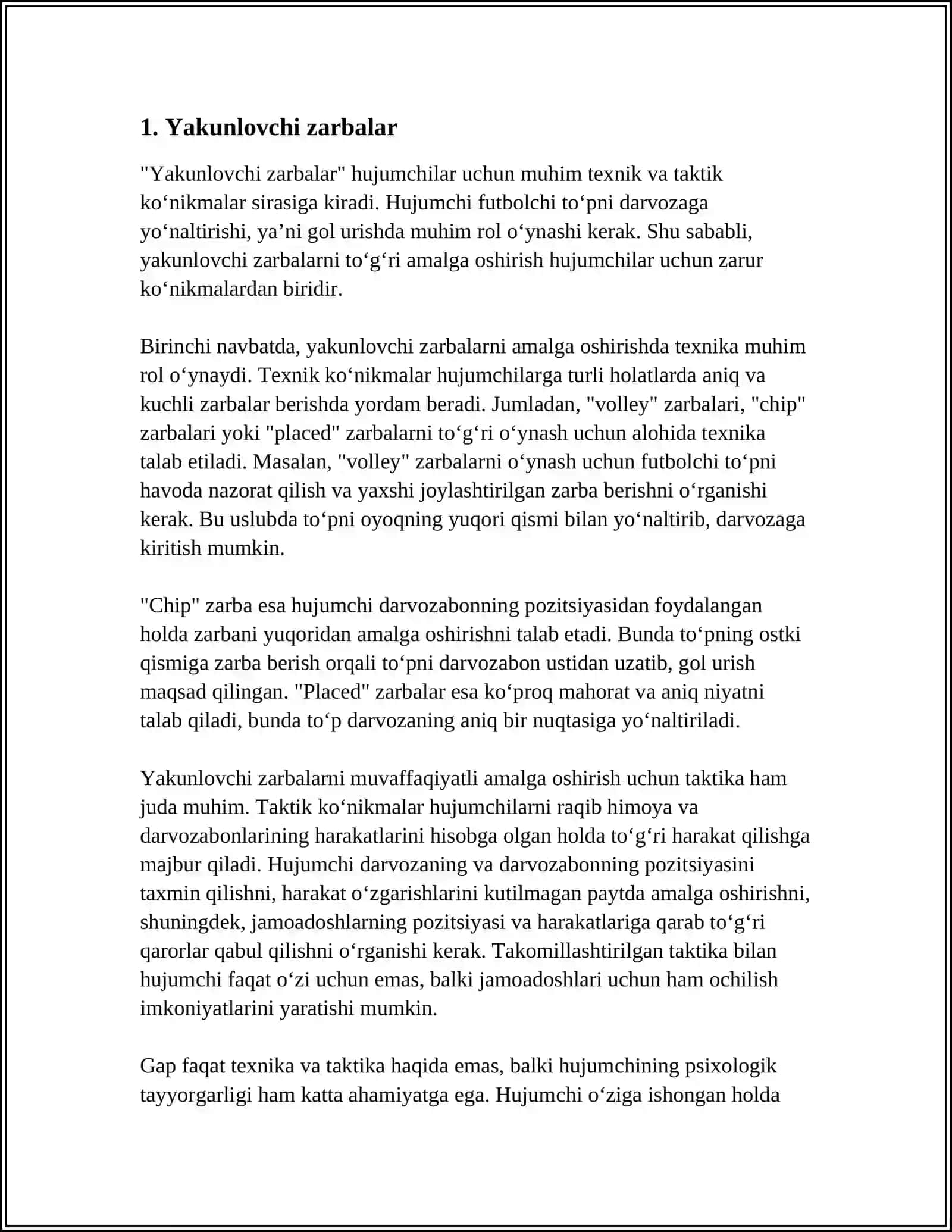 HUJUMCHILAR UCHUN ZARUR BO'LGAN TEXNIK VA TAKTIK KO'NIKMALAR 3