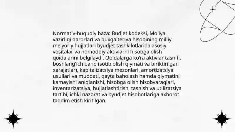 Byudjet tashkilotlarida asosiy vosita va nomoddiy aktivlar harakati hisobi 3