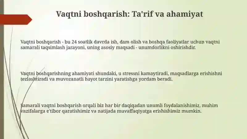 Taym menejment òqish va ishda vaqtni samarali boshqarish usullari 3