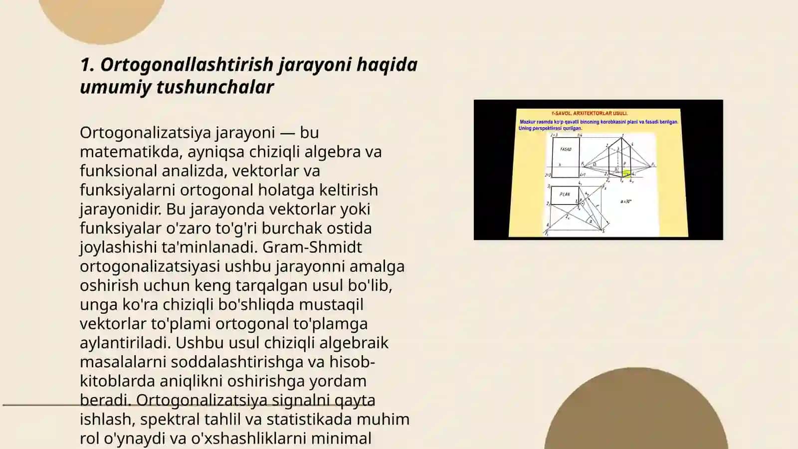 Ortogonallashtirish jarayoni va Ortogonal proyeksiya 3