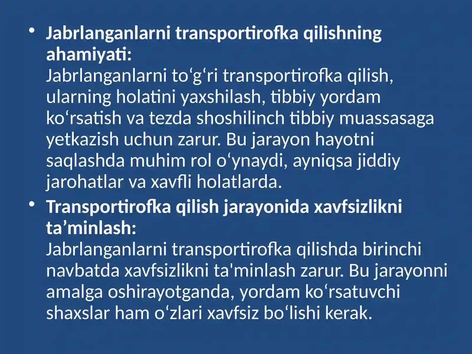Jabrlanganlarni transportirofka qilish orqali yordam ko`rsatish 3