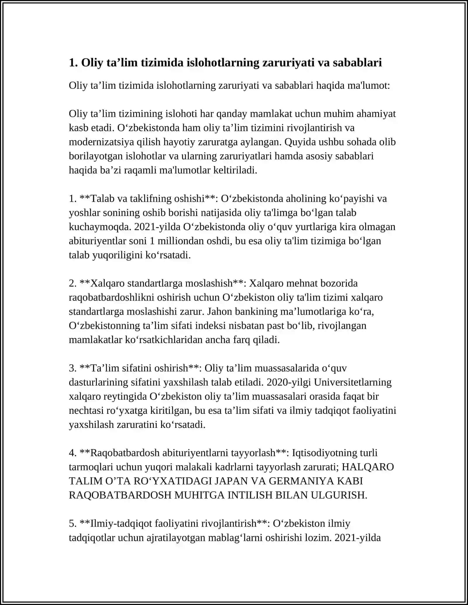 OLIY TA’LIM TIZIMINI ISLOH ETISH VA PEDAGOGIKA FANINNING ZAMONAVIY KONSEPSIYALARI 3