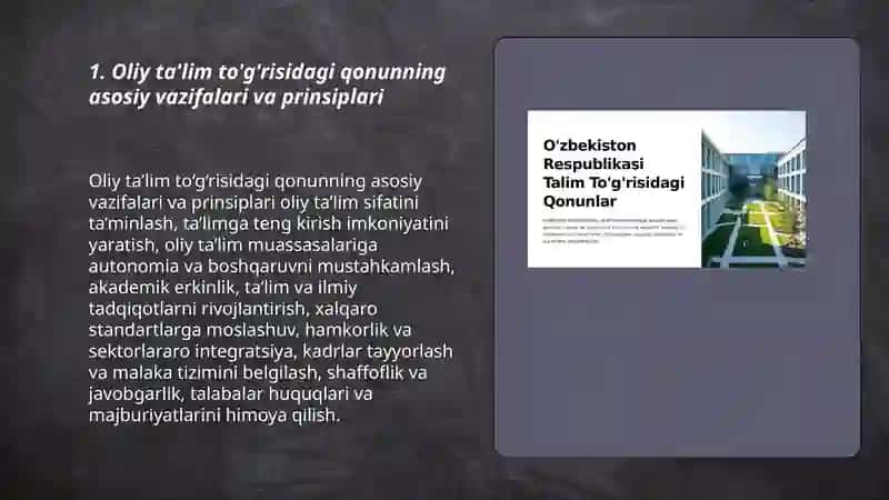 Oliy talim sohasida qabul qilingan qonunlar va ularda belgilangan vazifalar 3