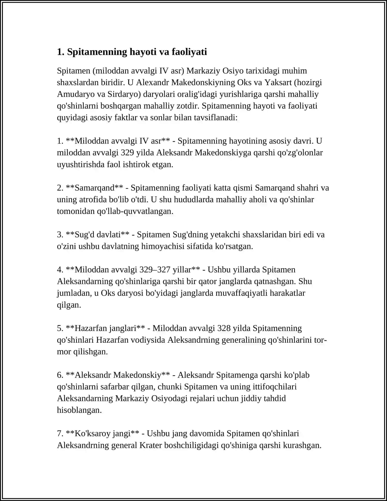MAMLAKATIMIZ ERKI VA OZODLIGI UCHUN KURASHGAN QAHRAMON SHAXS - SPITAMEN JASORATI 3