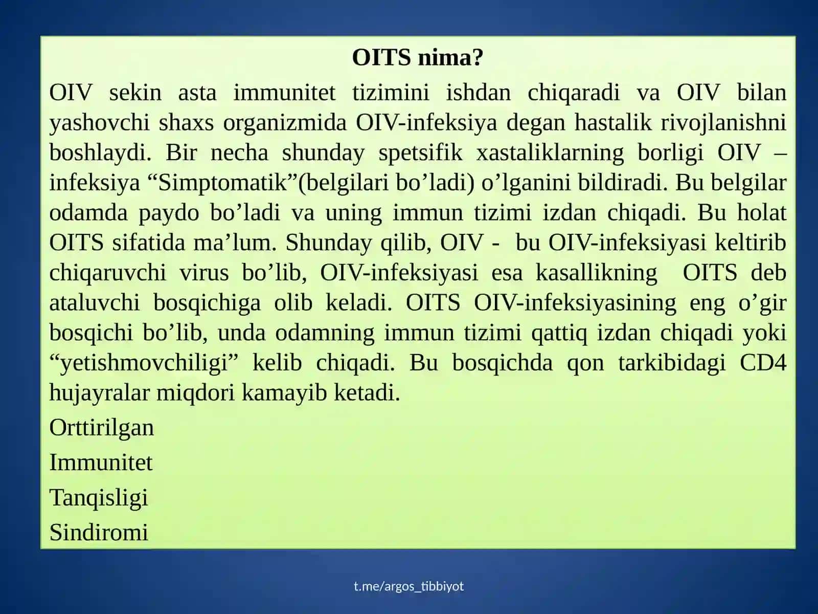 OIV va OITS haqida umumiy ma`lumot taqdimot 3