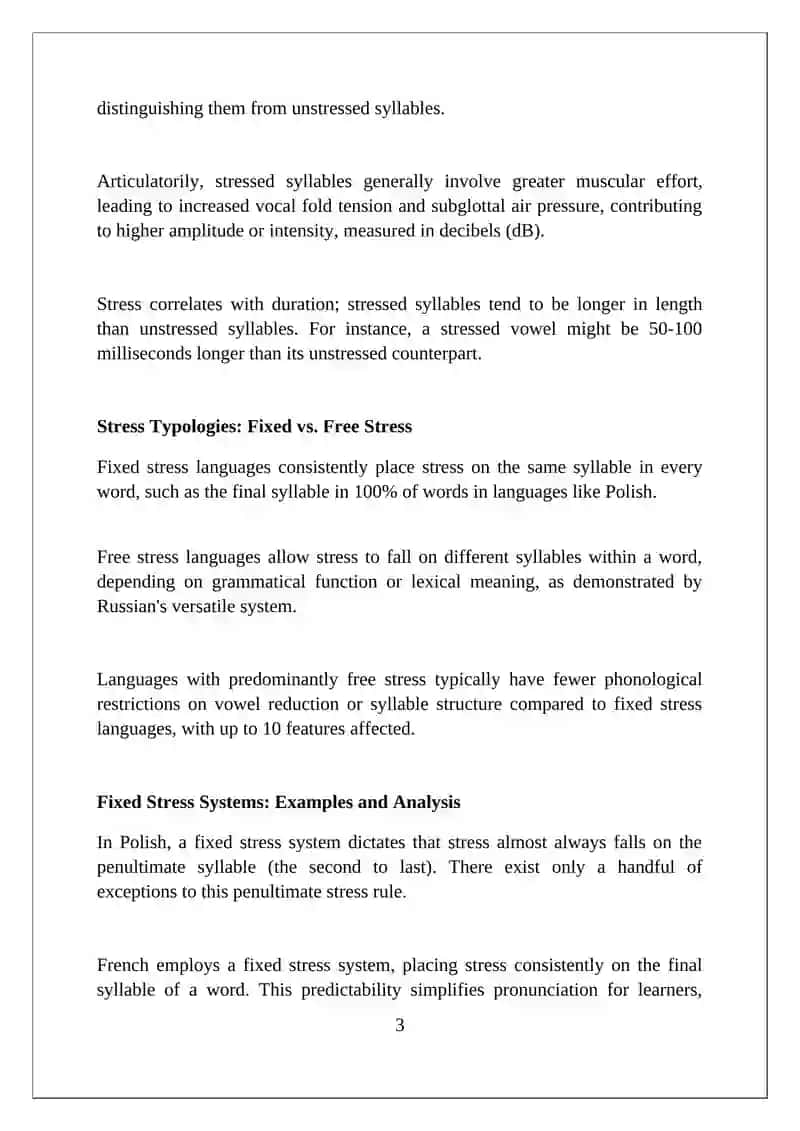Comparative Typology of Phonological Systems: Word Stress 3