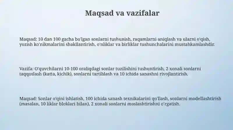 10 va 100 ichida nomanfiy butun sonlarni nomerlashga orgatish metodikasi 3