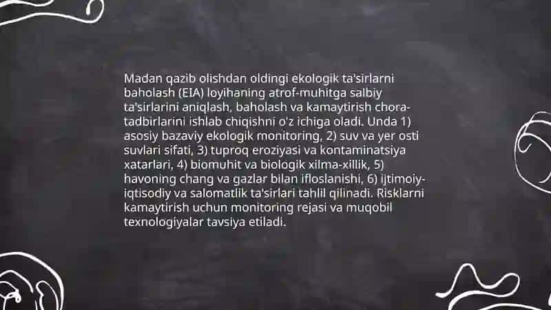 Madan qazib olishdan oldingi ekologik ta'sirlarni baholash 3