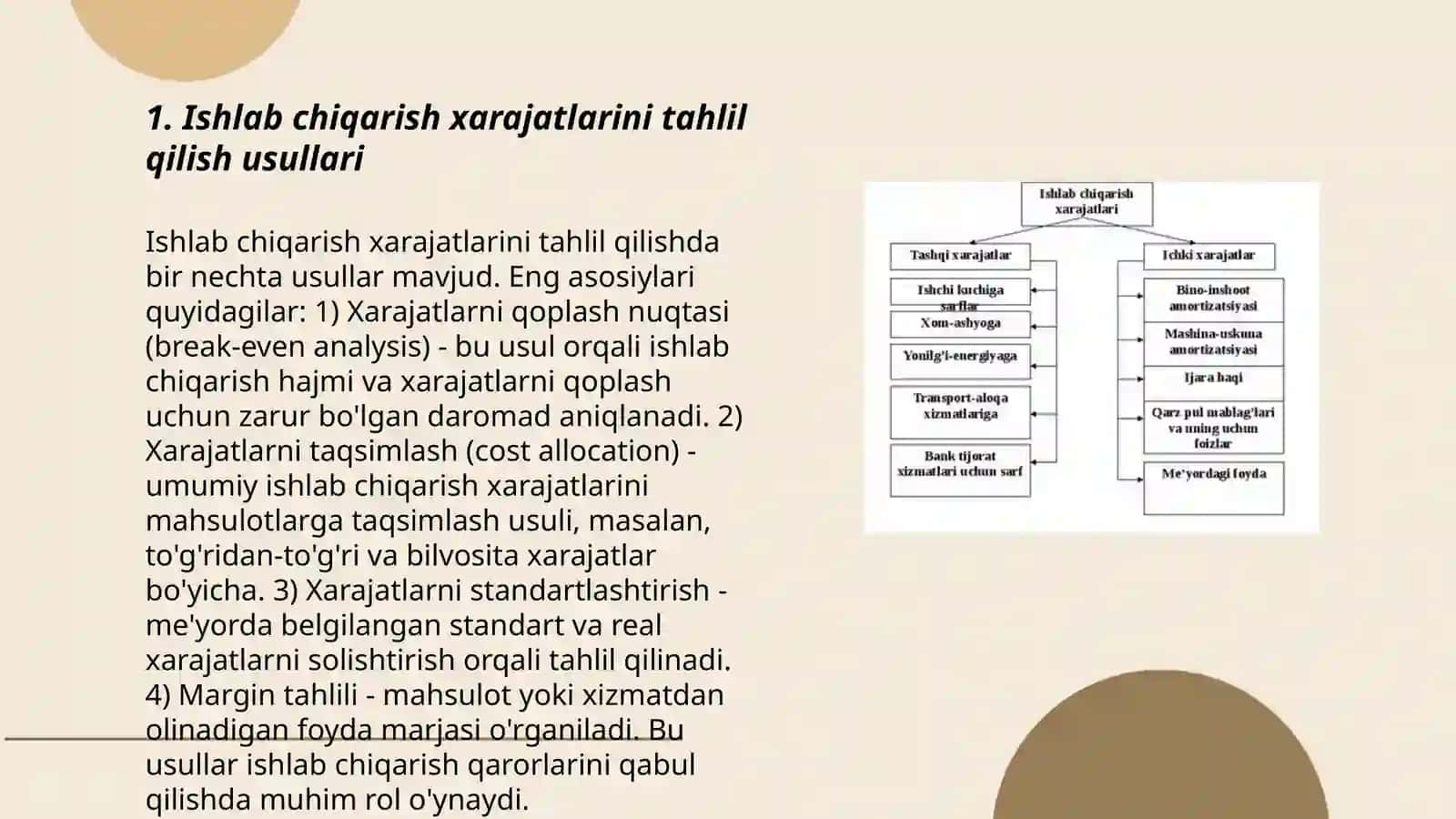 Ishlab chiqarish xarajatlarini minimallashtirish shartlari va korxonaning zararsiz ishlash nuqtasini hisoblash yo'llari 3