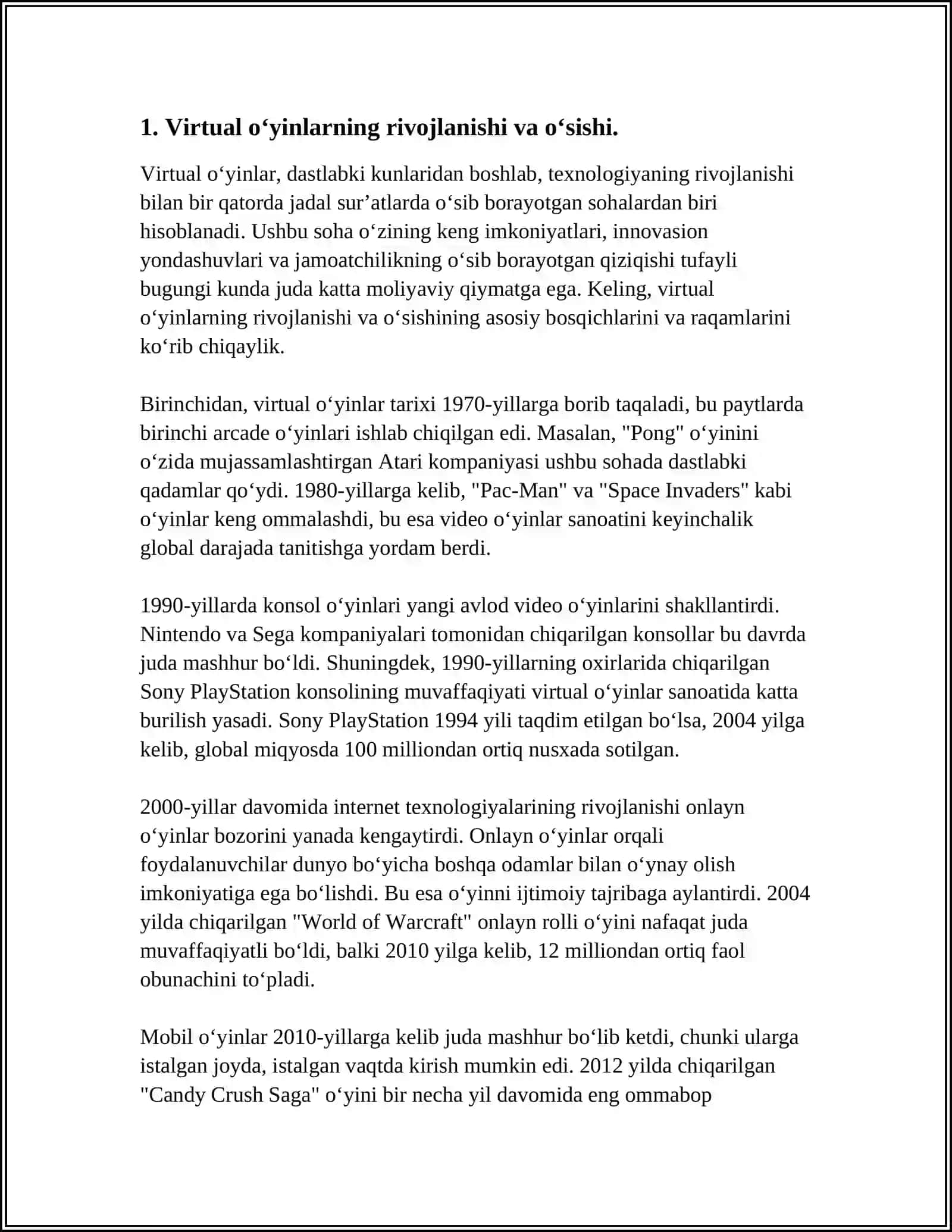 MEDIA TEXNOLOGIYALAR KUNDALIK HAYOTDA.VIRTUAL ÖYINLARNING ASORATLARI 3