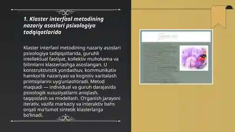 Psixologiya fanining ilmiy tadqiqot metodlarini klaster interfaol metodi asosida yoritib bering va tizimga joylang 3