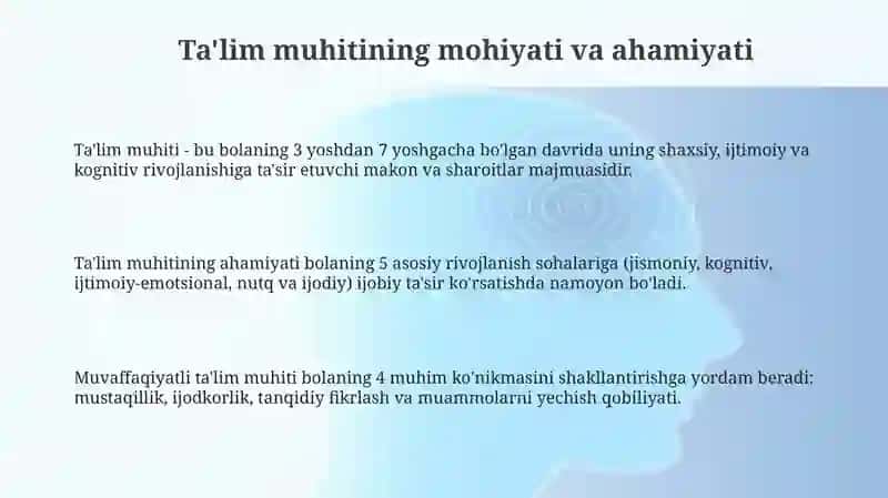 MAKTABGACHA TA'LIM TASHKILOTLARIDA RIVOJLANTIRUVCHI MUHIT VA UNING TURLARI 3