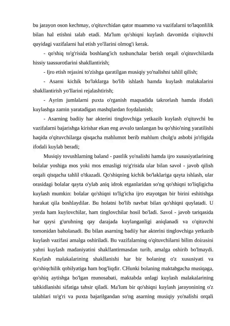 Qo'shiq kuylash malakalarini shakillantirish bosqichlarini tasniflash 3