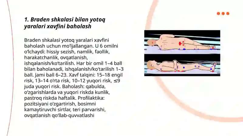 Braden shkalasi bilan yotoq yaralarni oldini olish 3