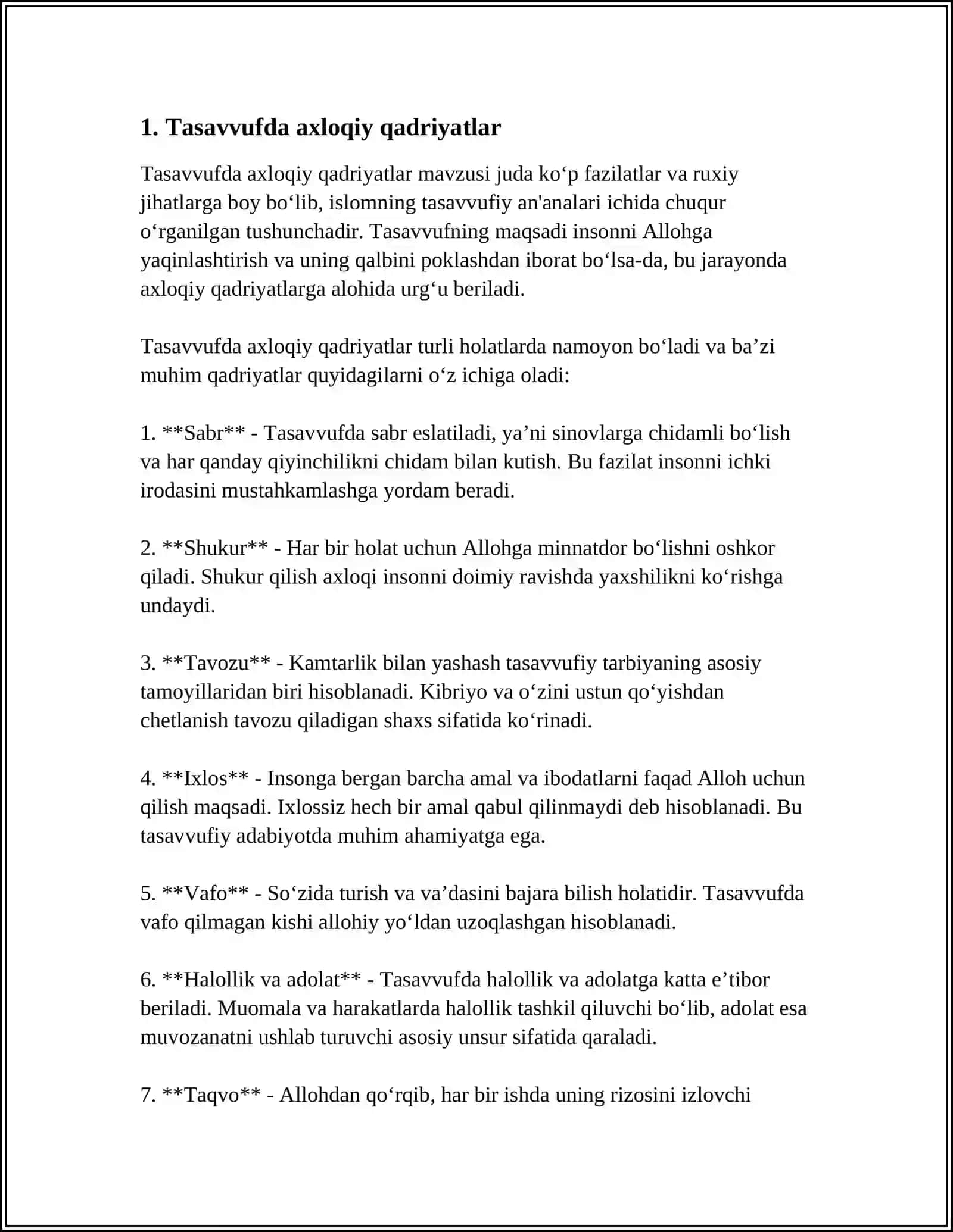 MUSTAQIL ISH Mavzu: TASAVVUFDA KOMIL INSON AXLOQI 3