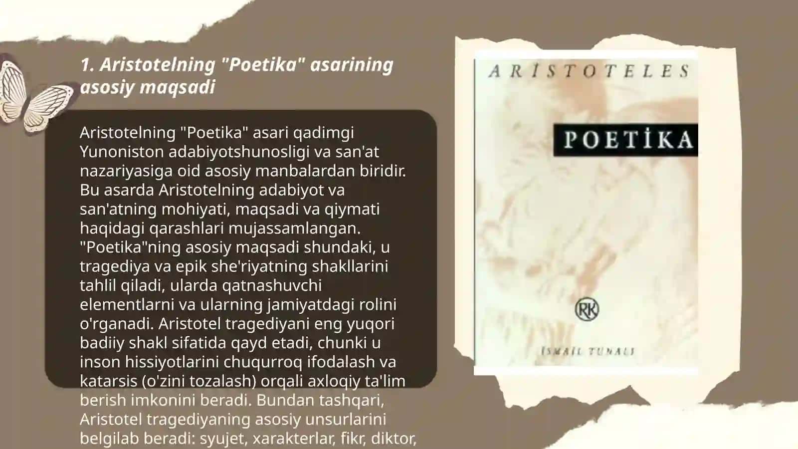 Aristotelning "Poetika" asari haqida taqdimot 3