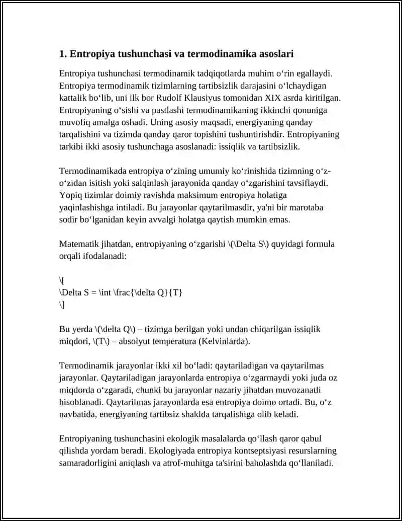 FIZIKA FANIDAN: ENTROPIYA VA EKOLOGIYA 3