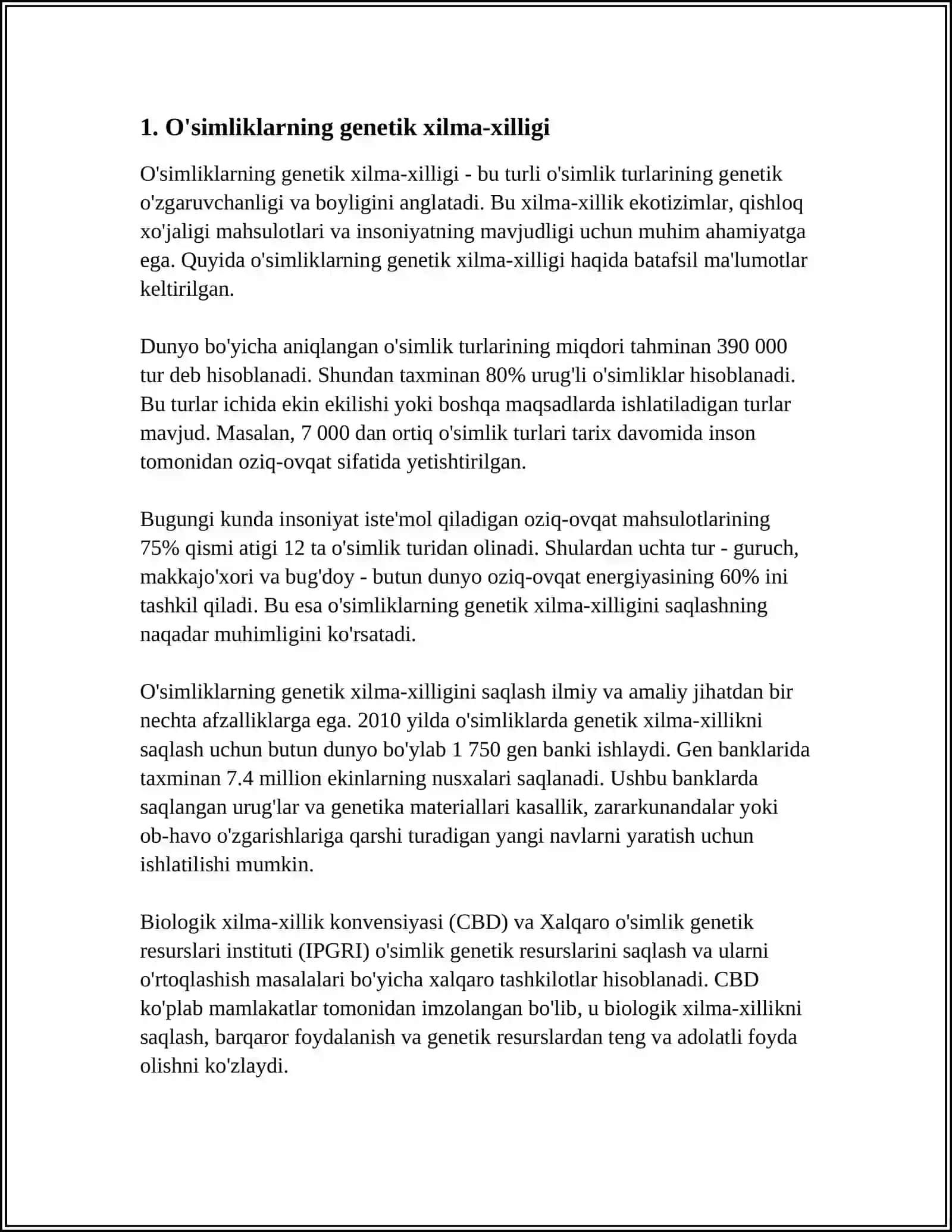 O'simliklar va Hayvonotlar Genetik Xilma-Xilligi 3
