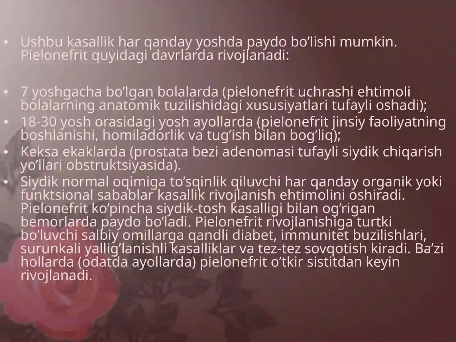 O`tkir va surunkali piyelonefrit. Simptomlari, asoratlari va davolash yo`llari 3