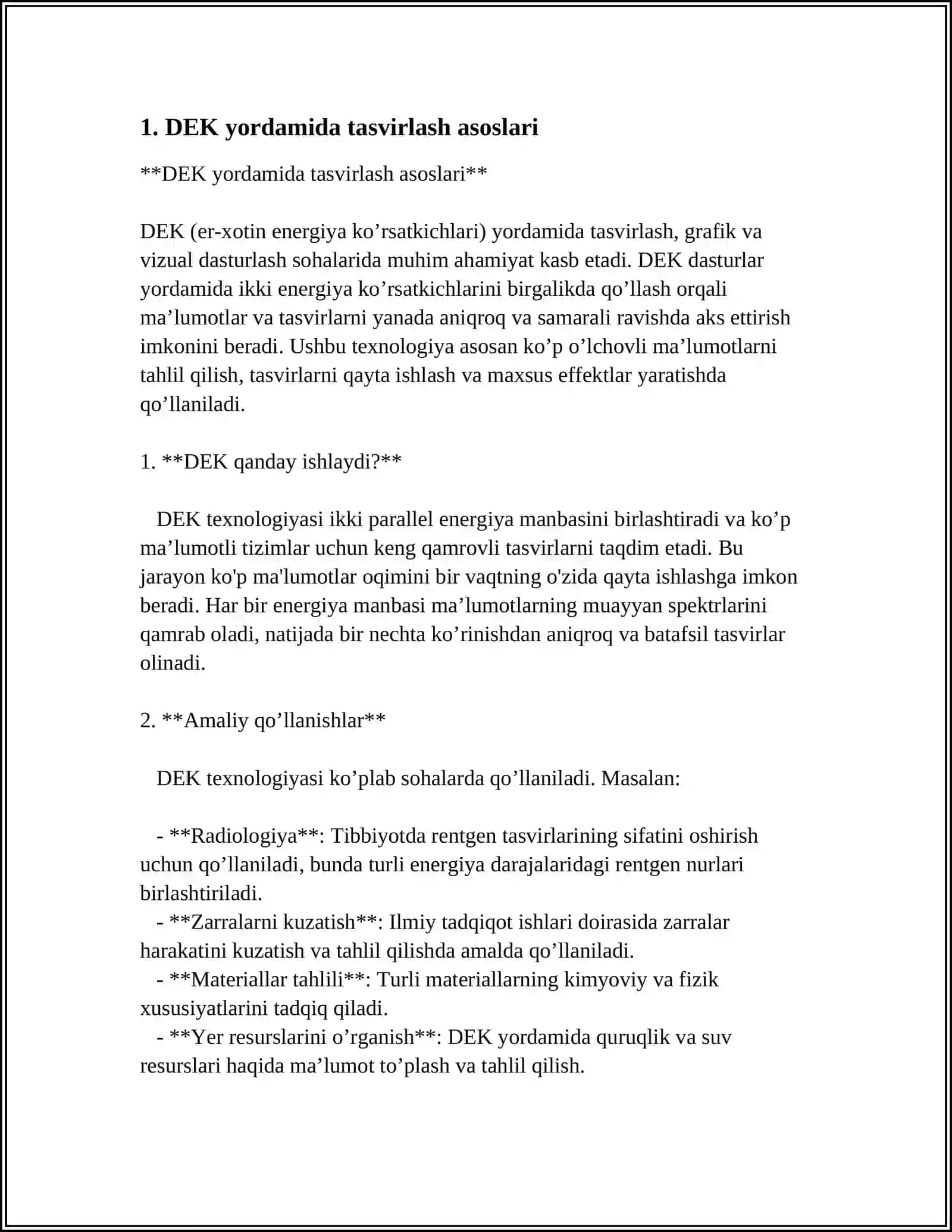 DEK.DEK MASSIV YORDAMIDA TASVIRLASH VA ULAR USTIDA AMALLAR BAJARISH ALGORITIMLARI 3