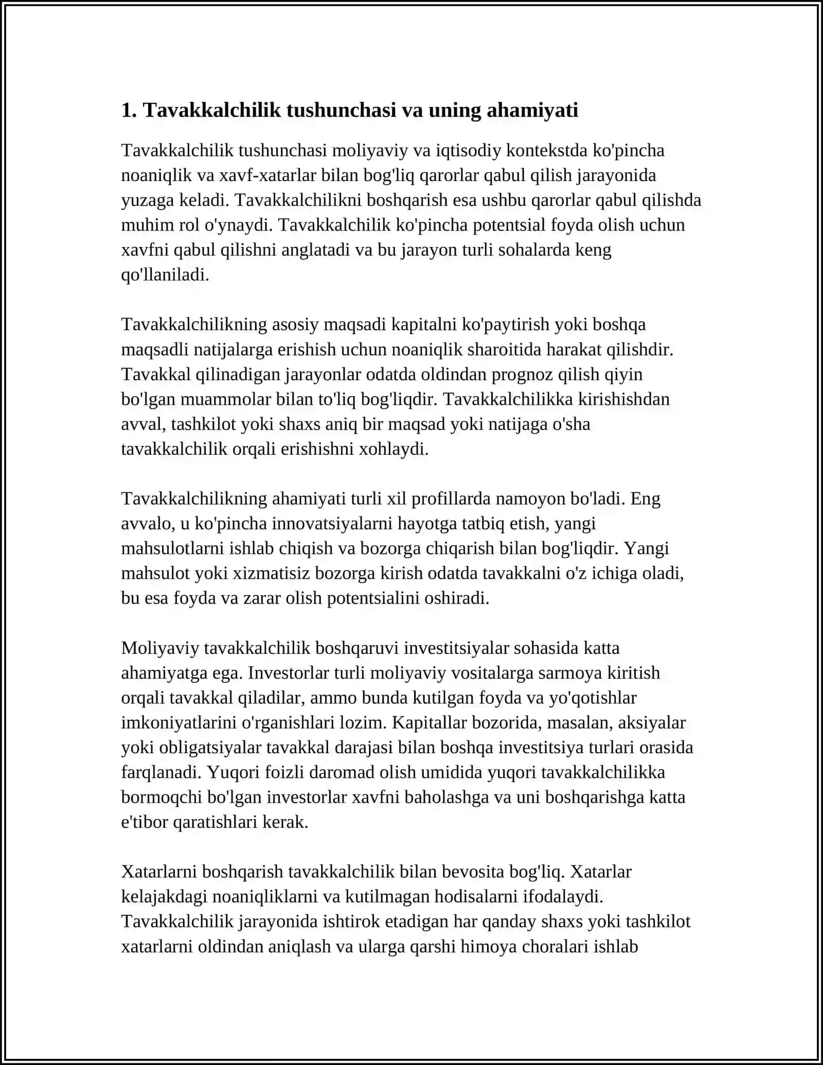 REFERAT: TAVAKKALCHILIK VA XAVF-XATARNING AHAMIYATI 3