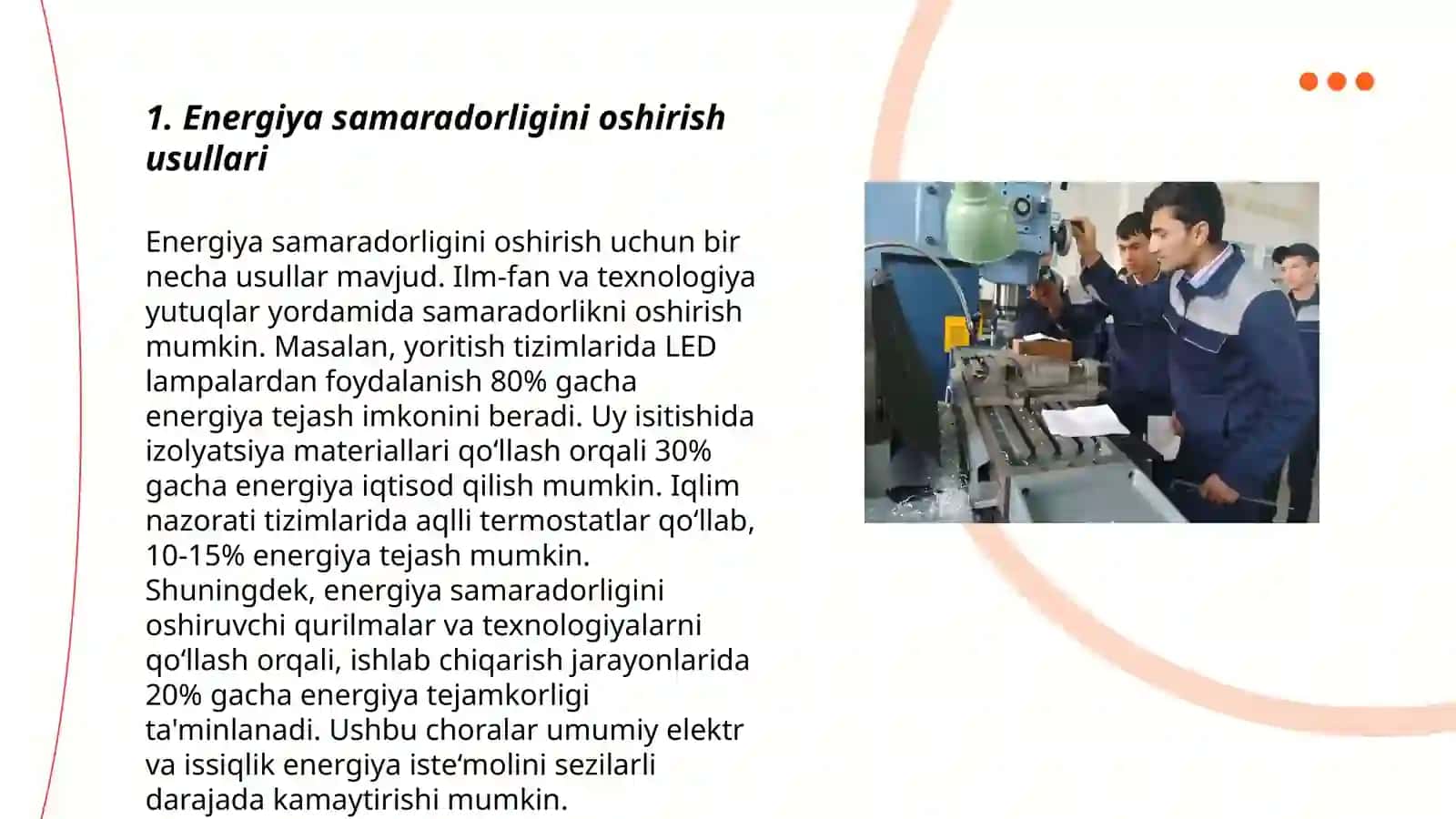 Energiya samaradorligini tahlil qilish va samarali yechimlarni ishlab chiqish boʻyicha nazariy tadqiqotlar 3