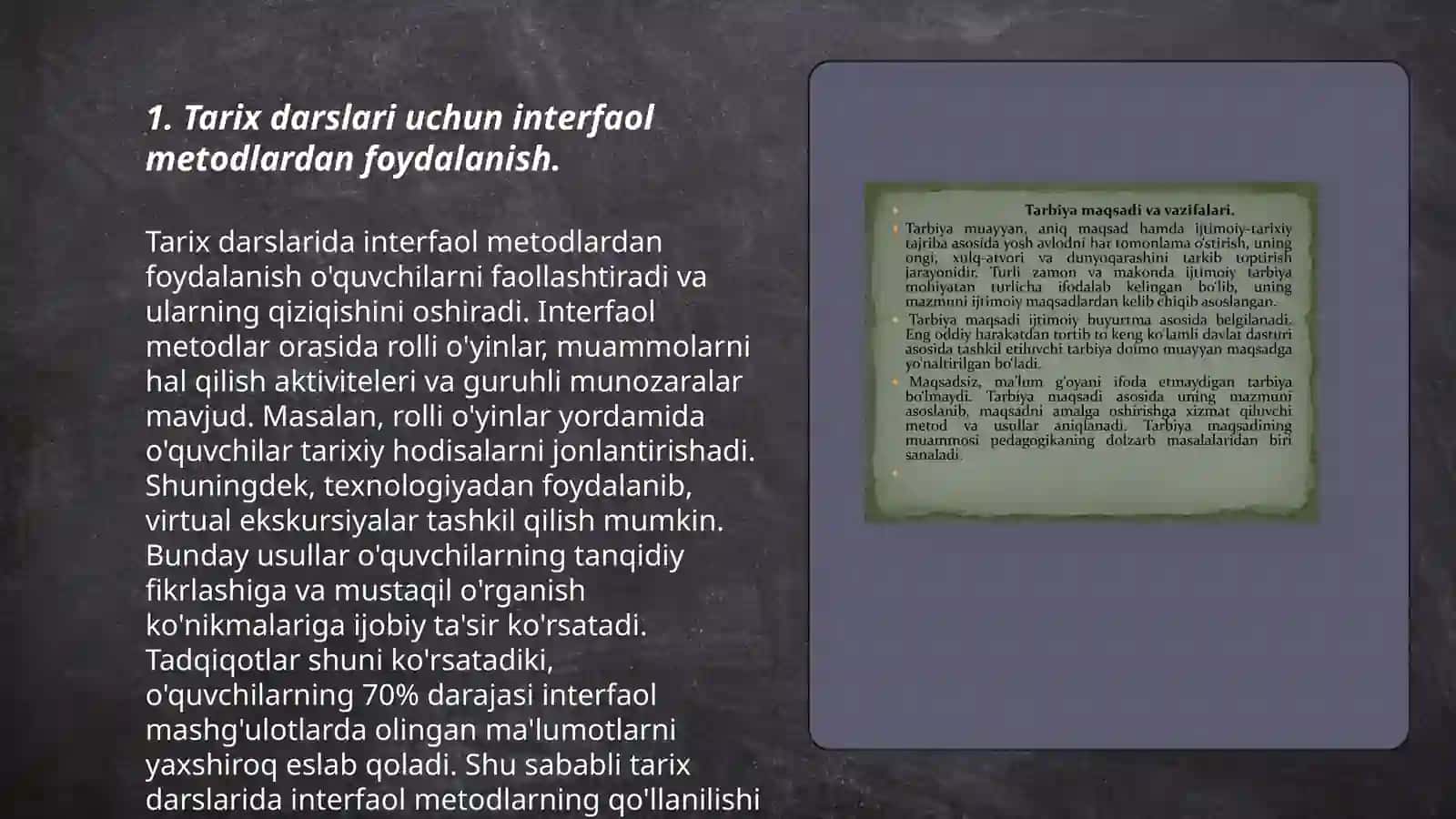 Tarix darslari samaradorligini oshirish usullari 3