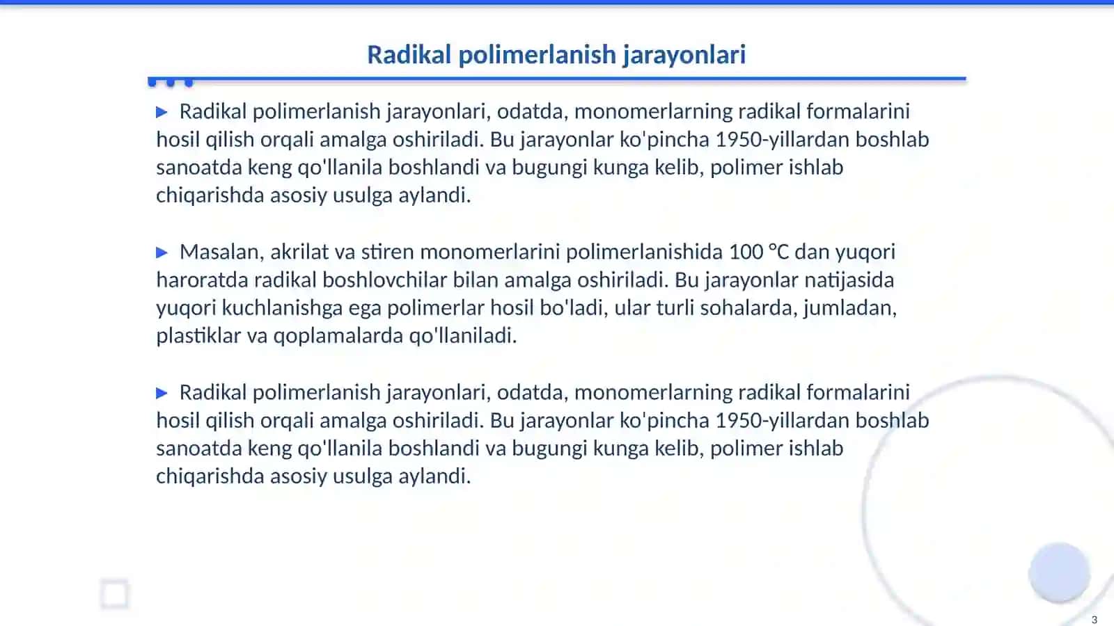 Kоmplеks rаdikаl pоlimеrlаnish rеаksiyalаri vа kinеtikаsi 3