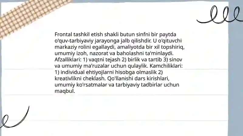 Tarbiyani tashkil etish shakllari 3