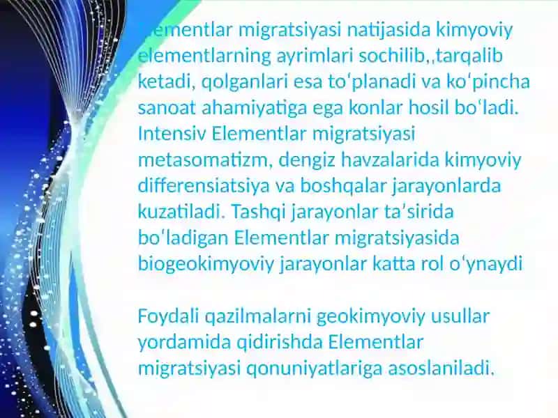 Kimyoviy elementlarni migratsiyasini o'rganish 3