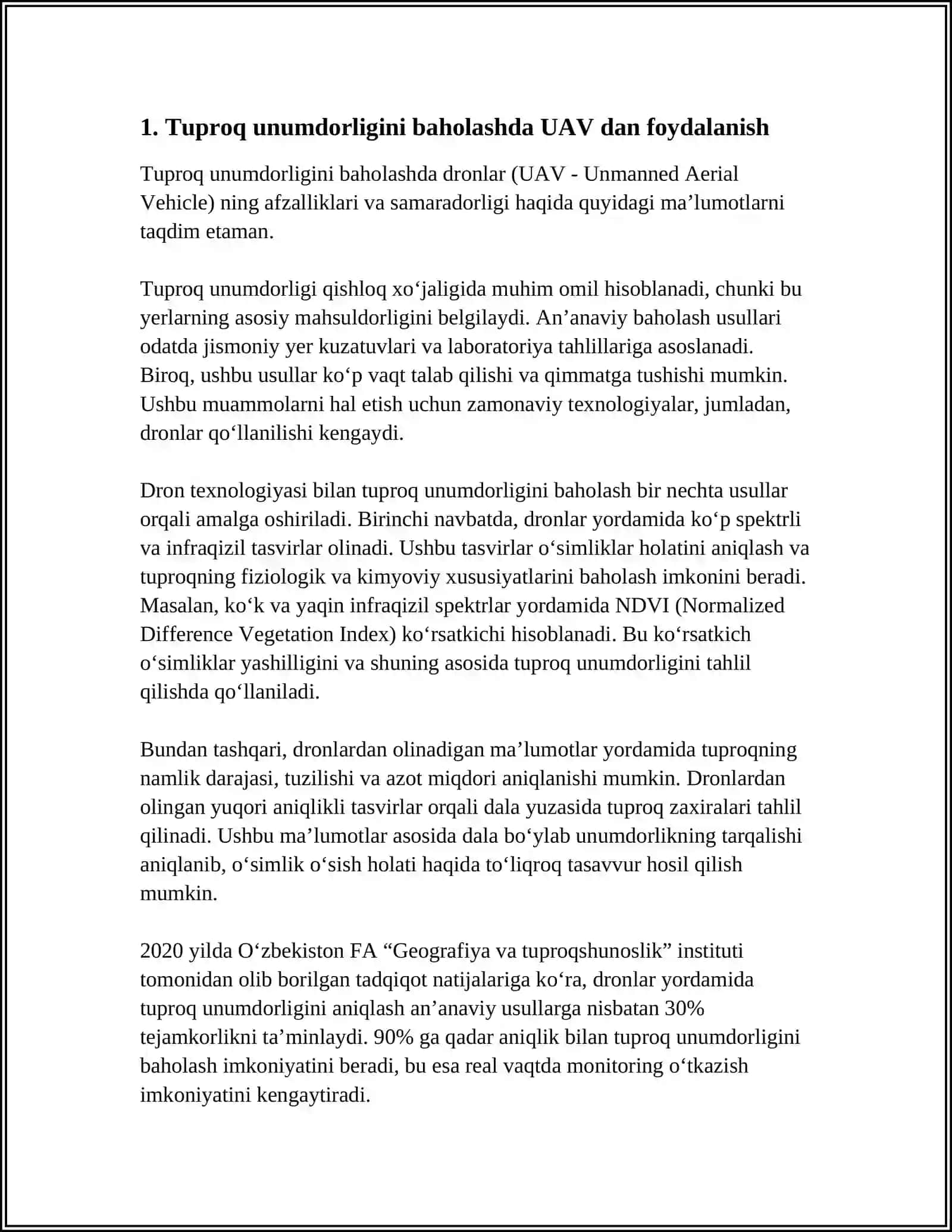 TUPROQ VA EKINLARNING XOLATINI MONITORINGLASH.UCHUVCHISIZ UCHISH QURILMALARI 3