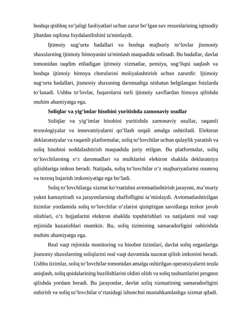 SOLIQ TO‘LOVCHI JISMONIY SHAXSLARDAN UNDIRILADIGAN SOLIQLAR VA YIG‘IMLAR HISOBINI YURITILISHI 3