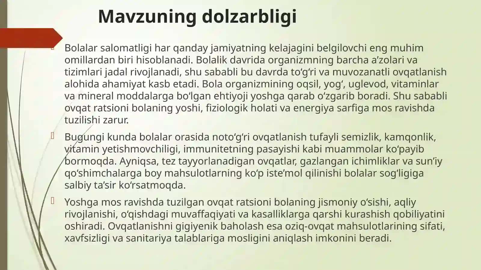Bolaning yoshiga qarab ovqat ratsionini tuzish va gigiyenik 3