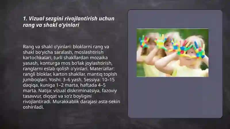 Maktabgacha yoshdagi bollarda sezgi VA idrokni rivojlantrish usullari 3
