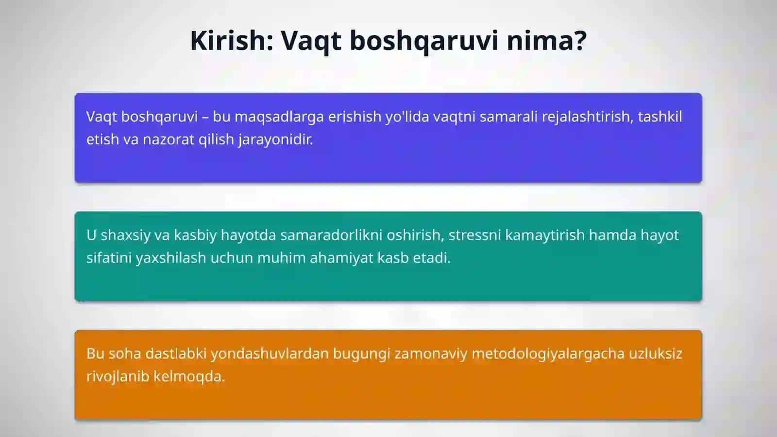 Vaqtni boshqarish (Time Management) va shaxsiy samaradorlikni oshirish usullari 3