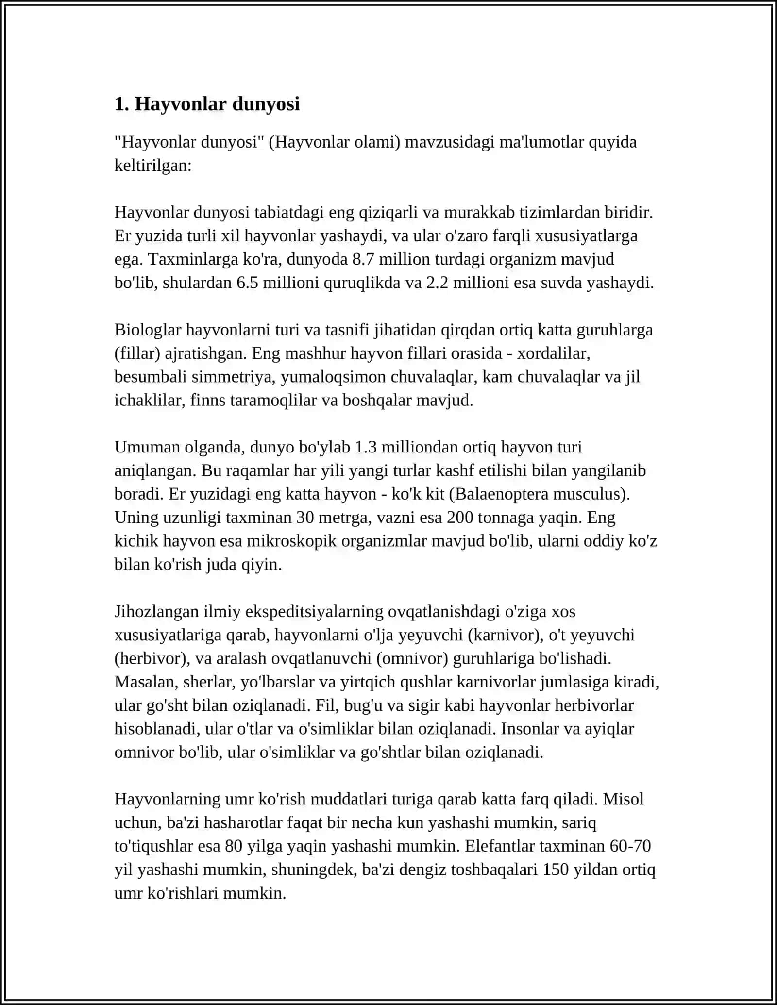 JONLI TABIAT BURCHAGIDA O‘TKAZILADIGAN BIRON BIR MAVZUGA BIR SOATLIK DARS ISHLANMA YOZISH 3