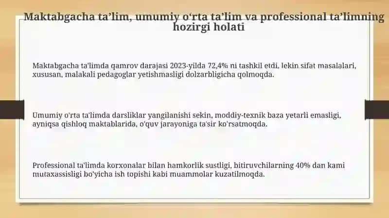 Maktabgacha,umumiyo’rta, professionalta’limningmavjudholati,muammolari 3