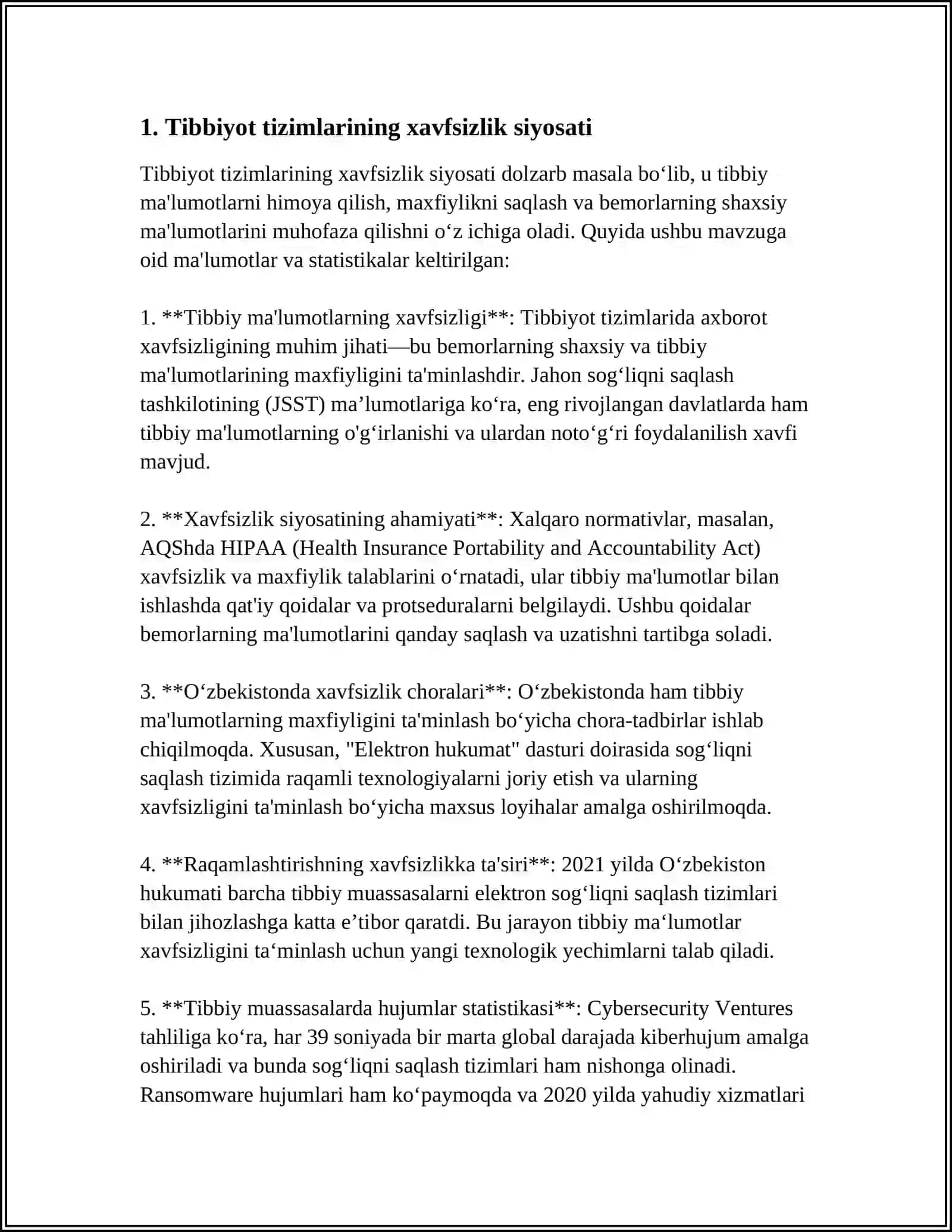TIBBIYOT TIZIMLARINING AXBOROT XAVFSIZLIGINI TAʼMINLASH ASOSLARI 3