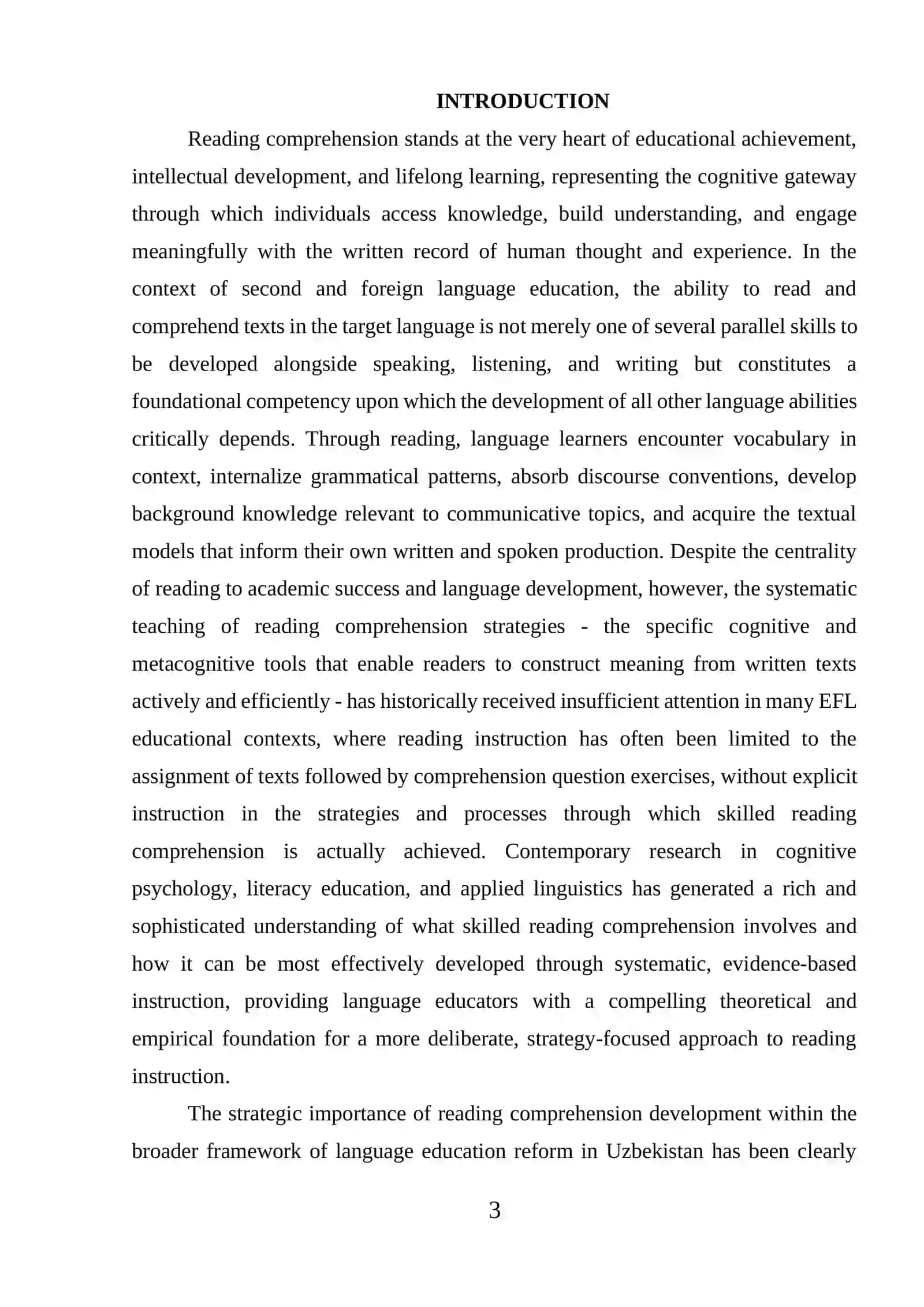 COURSE PAPER THEME: STRATEGIES FOR TEACHING READING COMPREHENSION 3