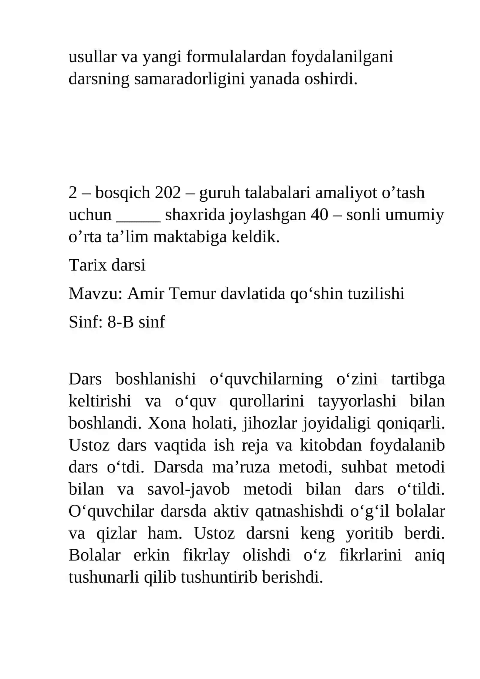 pedagogika AMALIYOT HISOBOTI 3