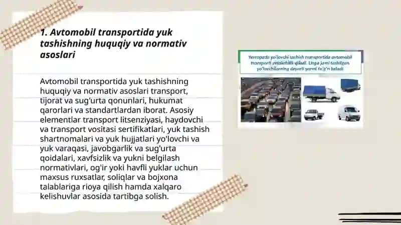 Avtomobil transportida yuk tashishning oʻziga xos xususiyatlari 3
