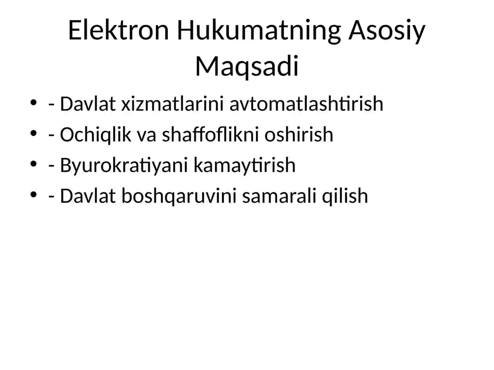 Elektron Hukumatning tarifi, maqsadi va vazifalari 3