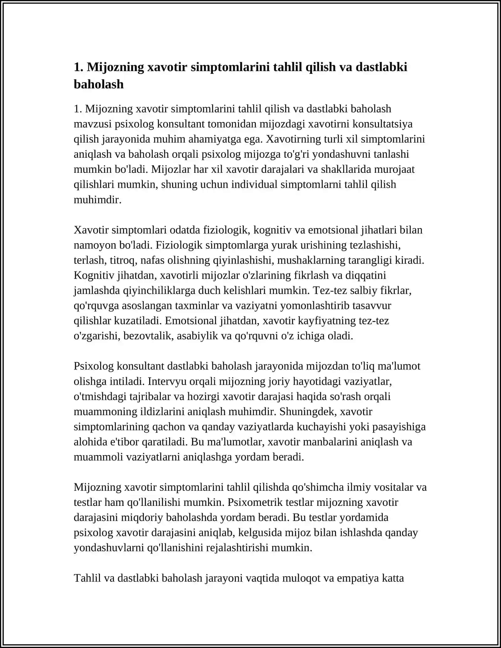 PSIXOLOG KONSULTANT TOMONIDAN MIJOZDAGI XOVOTIRNI KONSULTATSIYA QILISH 3