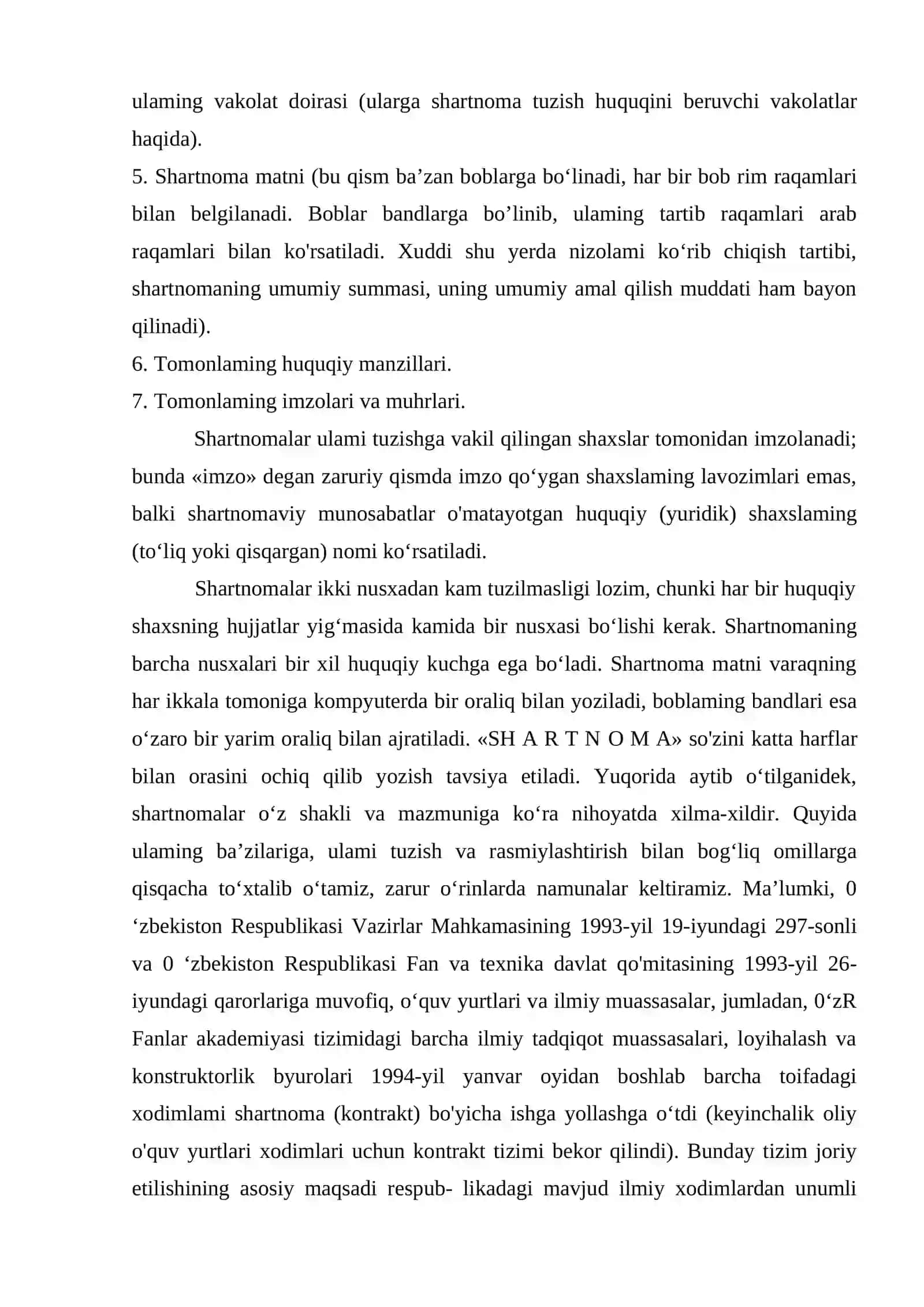 TASHKILIY VA FARMOYISH HUJJATLAR: SHARTNOMA, BUYRUQ HUJJATLARINING YOZILISH TARTIBI. FARMOYISH, GUVOHNOMANING TUZILISHI, ZARURIY QISMLARI 3