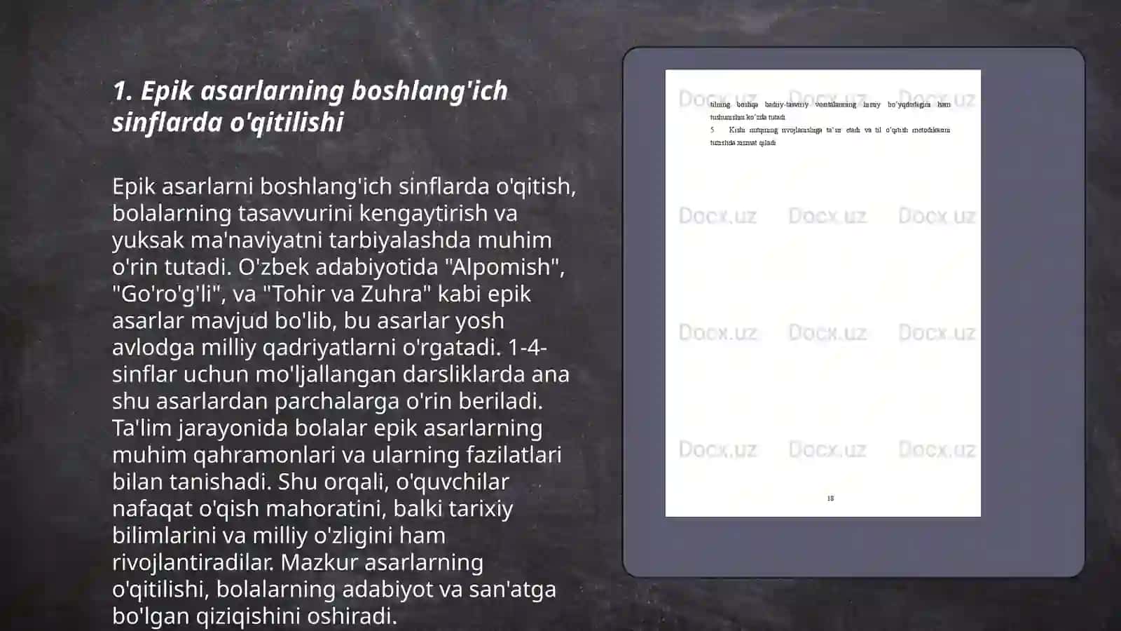 Boshlang'ich sinfda epik asarlar ustida ishlash darslari 3
