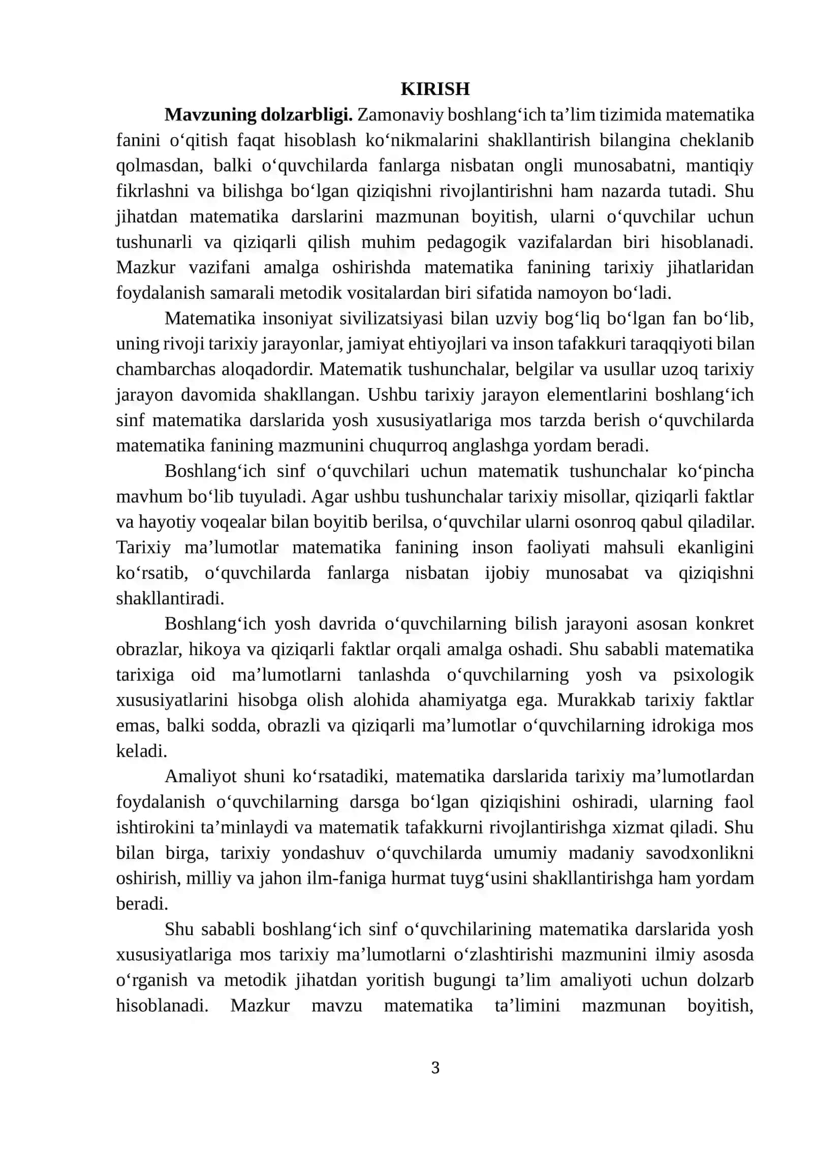 BOSHLANG‘ICH SINF O‘QUVCHILARINING MATEMATIKA DARSLARIDA YOSH XUSUSIYATLARIGA MOS TARIXIY MA’LUMOTLARNI O‘ZLASHTIRISHI MAZMUNI 3