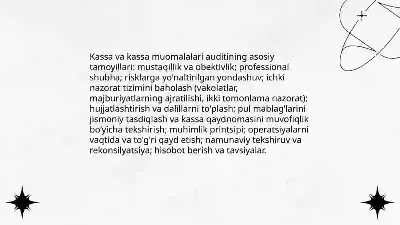 Kassa, kassa muomalalari va pul hujjatlari auditi 3