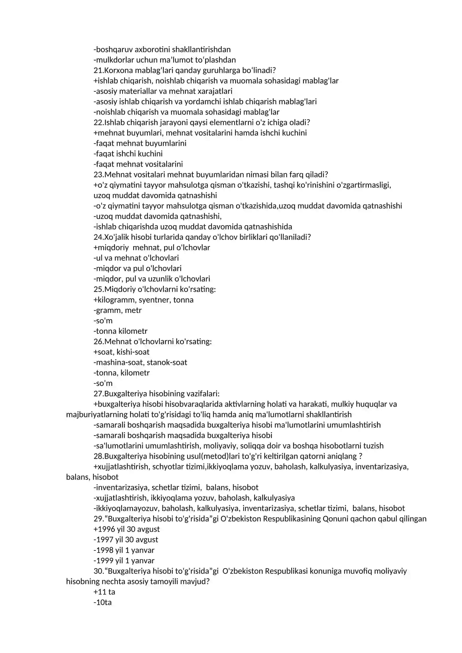 Buxgalteriya hisobi va audit ta’lim yo’nalishi yakuniy test savollari 3